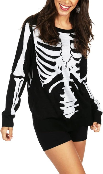 Tipsy Elves Skeleton Crew Sweater Black White Halloween Pullover for Men