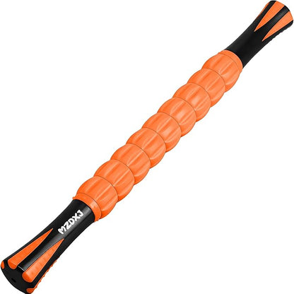Muscle Roller & Massage Roller Stick for Athletes - Lymphatic Drainage Support, Relieves Muscle Soreness, Cramping & Tightness - Targets Legs, Arms, Back & Calves (Orange Wheel)