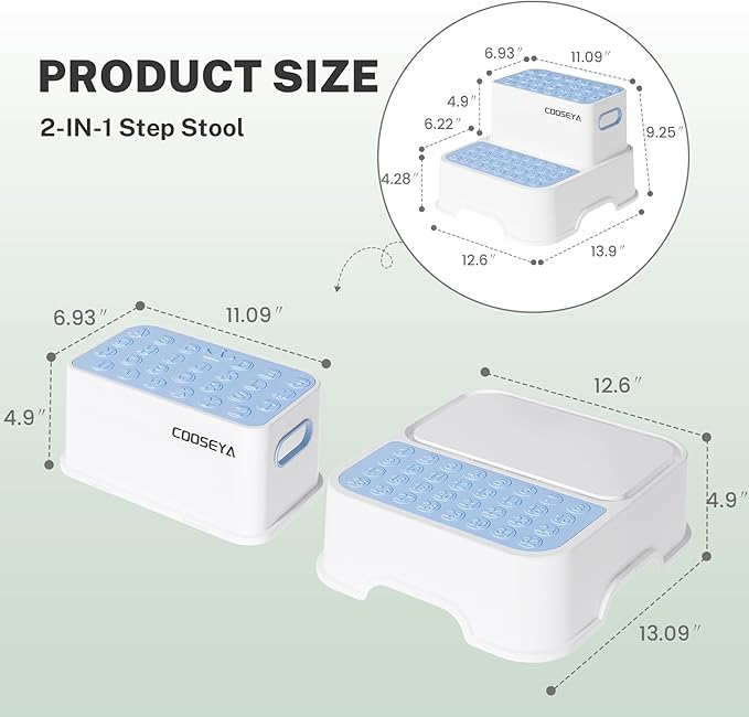 2 Step Stools for Kids,Toddler Step Stool for Bathroom Sink,No-Slip Double up Stepping for Toddlers Bathroom, Multifunctional Toilet Potty Stool for Kids,Toilet Potty Training(2 Packs)?Blue?