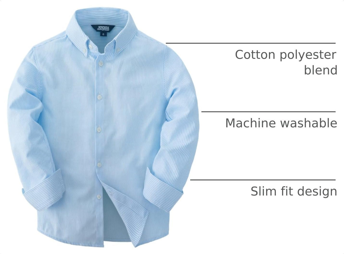 JOGAL Boys Long Sleeve Oxford Dress Shirts Casual Button Down Shirts Striped Tops for 6-14 Years