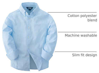 JOGAL Boys Long Sleeve Oxford Dress Shirts Casual Button Down Shirts Striped Tops for 6-14 Years