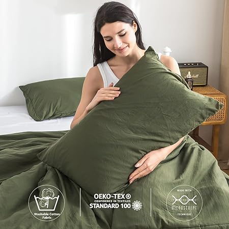 COTTEBED Ultra-Soft King Bedding Comforter Sets Bed, All Season Use Light Weight with Warm Fluffy Washed Cotton Microfiber,1 Bed Blanket Comforter  2 PillowSham(KingCalifornia King Dark Olive Green