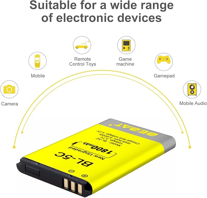 (2 Pcs) BL-5C Battery, 3.7V 1800mAh Rechargeable BL-5C Battery Suitable for Household Radio, Nokia with Current Protection