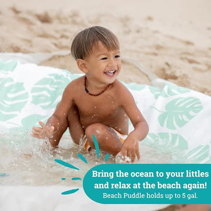 Baby Beach Pool | 2-in-1 Kiddie Pool and Beach Blanket | Flexible Toddler and Baby Pool | Beach Toys for Kids & Toddlers | 6x6 Feet with Waterproof Carrying Bag | Beach Puddle (Sage Monstera Leaves)