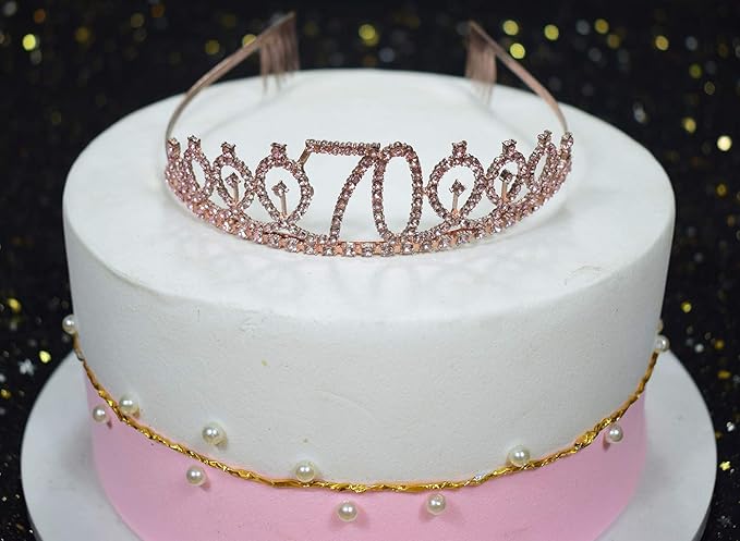 70th Pink Birthday Tiara and Sash Happy 70th Birthday Party Supplies 70th Pink Birthday Glitter Satin Sash and Crystal Tiara Princess Birthday Crown for Girls 70th Birthday Party Decorations