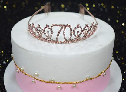 70th Pink Birthday Tiara and Sash Happy 70th Birthday Party Supplies 70th Pink Birthday Glitter Satin Sash and Crystal Tiara Princess Birthday Crown for Girls 70th Birthday Party Decorations