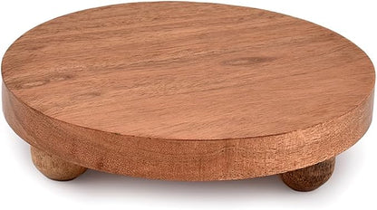 NIRMAN Display Stand Round Acacia Wood Stand for Display Wooden Stand for KitchenBathroom CounterPlant Stand (6" x 6" x 1.5"), (Set of 2)