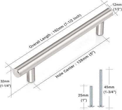 Probrico (10 Pack 5" Hole Centers Satin Nickel Cabinet Pulls Euro T Bar Handle Pulls Stainless Steel Kitchen Bathroom Furniture Cabinet Pulls