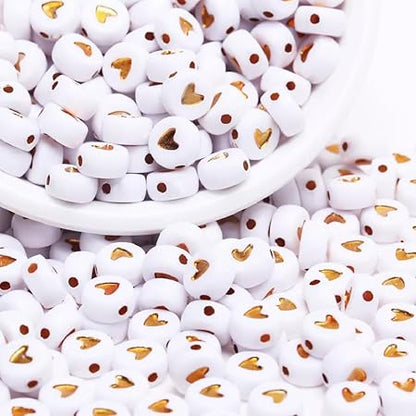200Pcs DIY 7mm Materials Acrylic Flat Round Heart Pattern Spacer Loose Beads (Style 3)