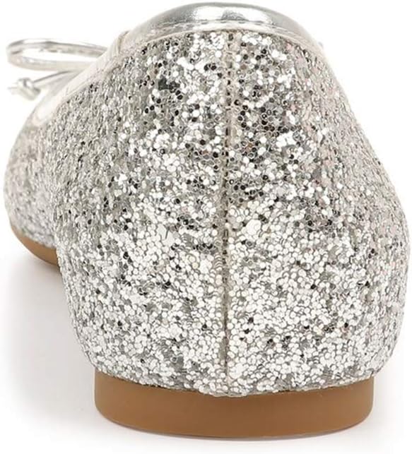 FSJ Women Cute Glitter Ballet Round Toe Flats Bowknot Decor Comfort Loafer Slip On Flat Formal Casual Evening Prom Dress Shoes Size 4-15 US
