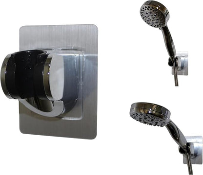 Shower head holder bracket, chrome hand shower holder no drilling no punching self-adhesive, wall mounted adjustable showerhead bracket for bathroom hand shower, bidet sprayer