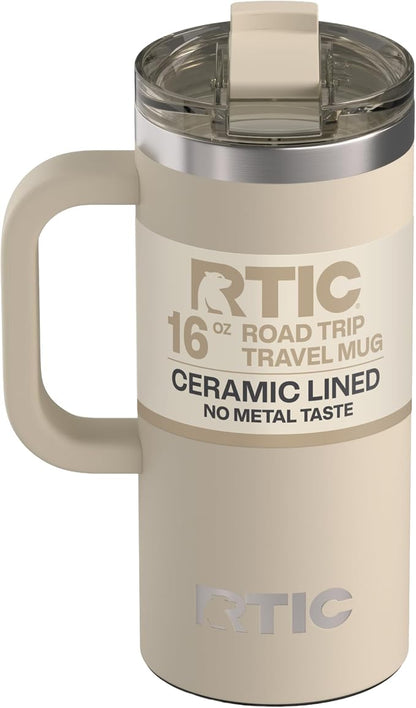 RTIC 16oz Road Trip Travel Mug with Lid and Handle, Ceramic Lined, Insulated, Stainless Steel, Metal, Double Wall Vacuum-Insulation, Portable Coffee, Tea Cup for Hot and Cold Drink, Orchid