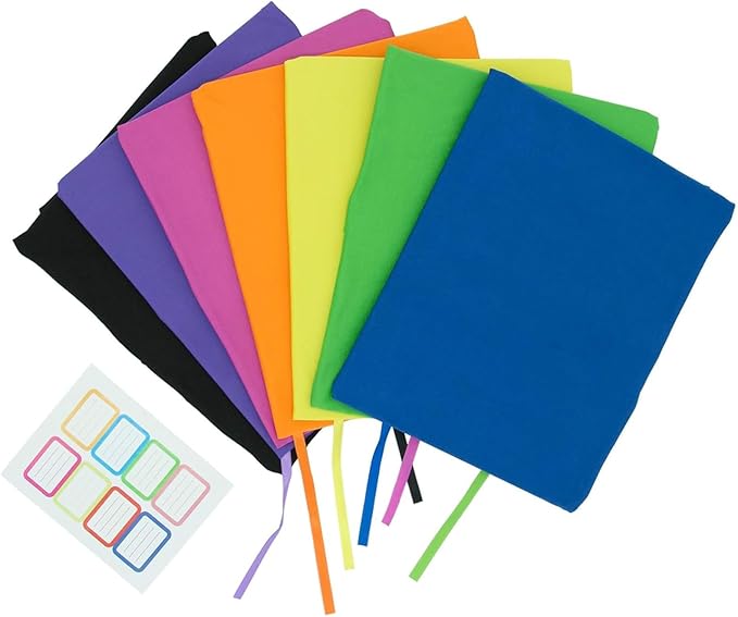 KICNIC Jumbo Book Covers 7 Pack, Stretchable Book Sox 9  11 Inch Suitable for Most Hardcover Books, Up to 10 Inch x 12.5 Inch Protective Textbook Covers with Label Sticker