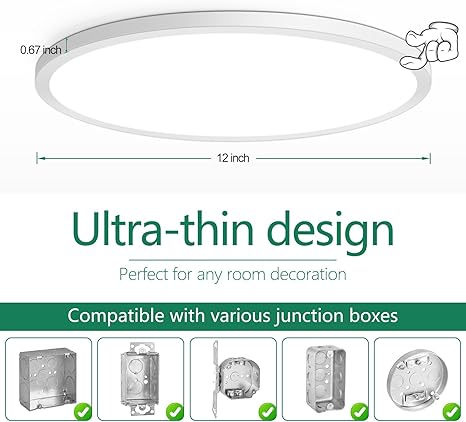 Brightever LED Flush Mount Ceiling Light, 24W 3200LM 5CCT Dimmable LED Ceiling Light Fixture, 2700K3000K4000K5000K6500K, 12 Inch Ultra Thin Ceiling Lamp for Bedroom, Dining Room, White, 2-Pack
