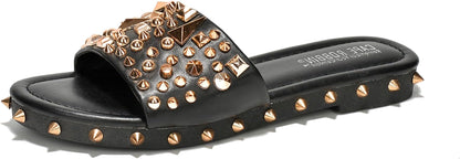 Cape Robbin Tonie Spike and Stud Adorned Flat Sandals (Tonie)