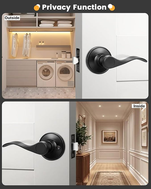 Gobrico 1 Pack Matte Black Passage Interior Door Lever Handles, WaveDrop Style No Locking Reversible Door Knobs for Hallway Closet