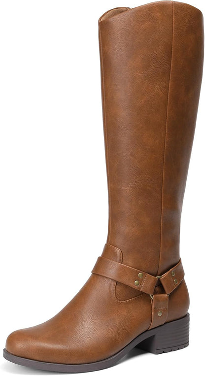 Size 9 DREAM PAIRS Boots For Women Knee High, Comfortable Pull On Side Zipper Buckle Riding Boots