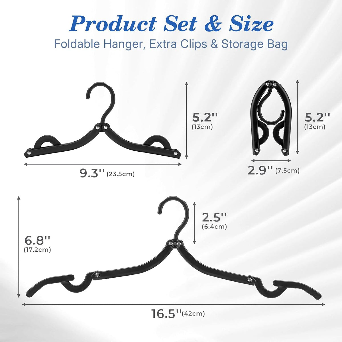 Travel Hangers, Portable Folding Hangers for Suitcase, Cruise Ship Essentials, Space Saving Clothes Hanger with Non-Slip Grooves for Vacation, Business Trip, Dorm (10 Pack Black)