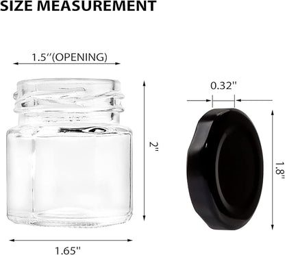 1.5 OZ Mini Hexagon Glass Jars, 48 Pack Empty Honey Jars Small Spice Jars with Black Lids and 50pcs Labels for Jam, Homemade Projects, Gifts, Wedding Party Favors