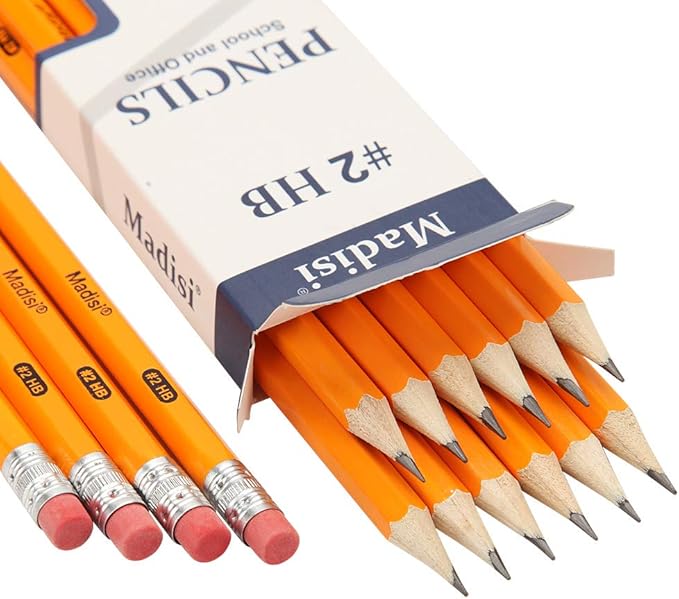 Madisi Wood-Cased 2 HB Pencils, Yellow, Pre-sharpened, 16 Packs of 12-Count, 192 pencils in box
