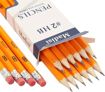 Madisi Wood-Cased 2 HB Pencils, Yellow, Pre-sharpened, 16 Packs of 12-Count, 192 pencils in box