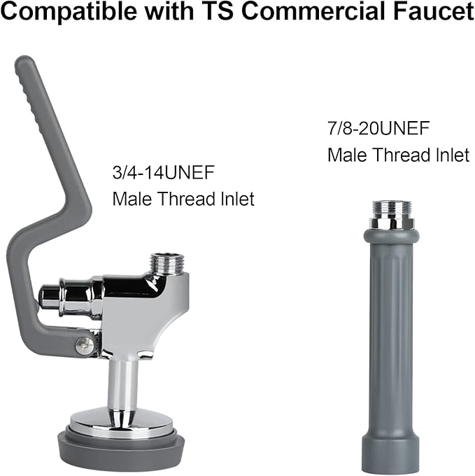 Commercial Sink Sprayer Head with Handle Grip, Pre Rinse Spray Valve for Restaurant Kitchen Faucet 1.42GPM High-Pressure Dish Sprayer Nozzle Assembly Replacement Kit Chrome Brushed (Gray)