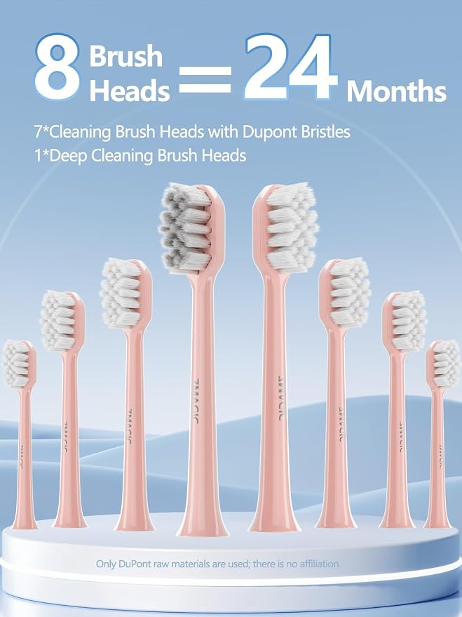 7MAGIC Sonic Electric Toothbrush, 180-Day Runtime, 42000 VPM, 8 Heads, Pink