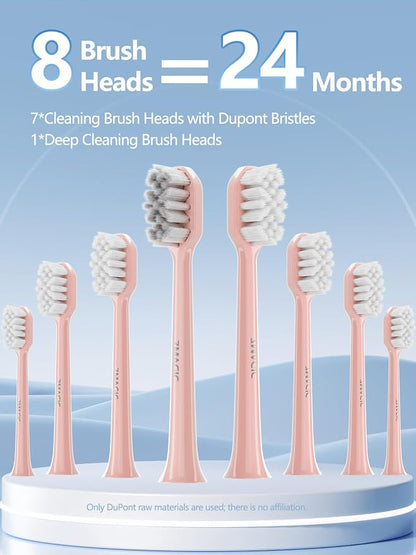 7MAGIC Sonic Electric Toothbrush, 180-Day Runtime, 42000 VPM, 8 Heads, Pink