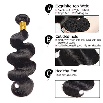 Bundles Human Hair 16 18 Inch Human Hair Bundles Body Wave 10A Unprocessed Brazilian Virgin Hair 2 Bundles Body Wave Bundles Human Hair Extensions 1B Natural Color