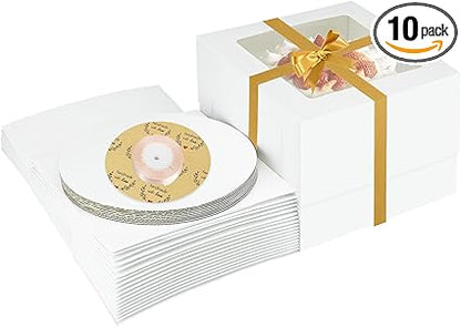 Yeplan 10 Packs Tall Cake Boxes and Cake Boards,10x10x8 inches Bakery Boxes with Window,White Multi-Layer Cake Containers for Birthday,Wedding,Thanksgiving Day