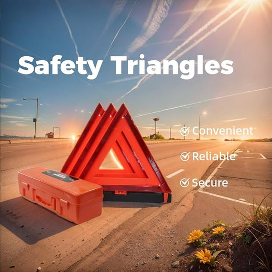 Safety Triangles DOT Approved, Standard Warning Triangles Enmergency Reflector, Emergency Triangles for Vehicles with Carry Case(3 Pack,Without Sand)