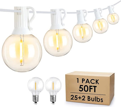 Mlambert 50Ft Outdoor String Lights, G40 Globe Patio Lights with 252 Waterproof Shatterproof LED Bulbs for Balcony Porch Bistro Deck-White Wire