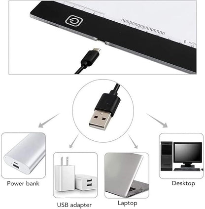 A3 LED Light Pad, 12000K Tracing Light Box with Stepless Dimming, Portable USB Powered Light Board Kit for Artists,Drawing, Sketching, Animation