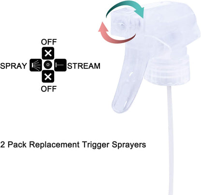 Spray Bottle Mist Spray Stream Trigger Replacement Parts Spray Bottle Trigger Sprayer Bottle Nozzles With Pipes Fits 8 oz /16 oz 28/400 Round Neck Bottles Clear 2 Pcs (2PCS, Clear)