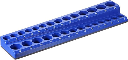 HARFINGTON Magnetic Socket Organizer 38" Drive Metric Socket Holder Tray Socket Storage Rack Holds 30 Standard and Deep Size Sockets, Blue