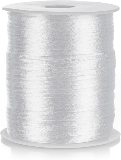 Nylon Satin Cord 2mm Rattail Cord White String - 100 Yards Nylon Chinese Knotting Cord Rat Tail Silk Cord for Bracelet Necklace Jewelry Making Macrame Trim, BE-02