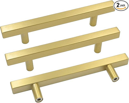 goldenwarm Gold Cabinet Pulls Brushed Brass Kitchen Cabinet Handles 2Pack - LS1212GD102 Square Gold Drawer Pulls for Dresser Modern Hardware 4in(102mm) Hole Center