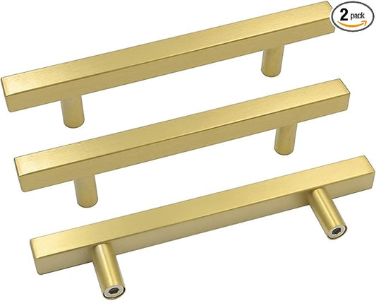 goldenwarm Gold Cabinet Pulls Brushed Brass Kitchen Cabinet Handles 2Pack - LS1212GD102 Square Gold Drawer Pulls for Dresser Modern Hardware 4in(102mm) Hole Center