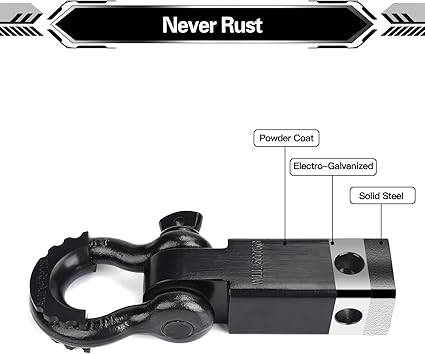AUTOBOTS Shackle Hitch Receiver 2", 45,000 Lbs Break Strength Heavy Duty Receiver with 5/8" Screw Pin, 3/4" D Ring Shackles, Towing Accessories for Vehicle Recovery Off-Road, Black&Black