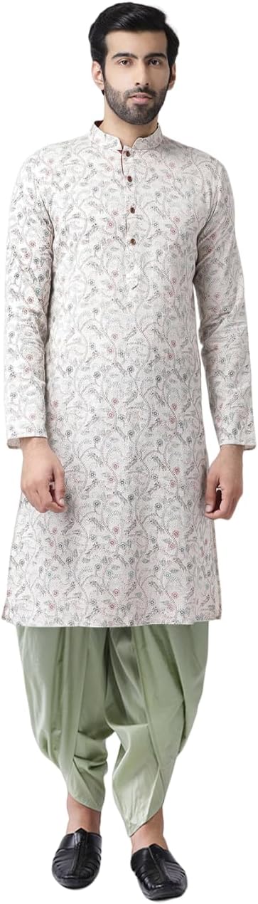 KISAH Men's Kurta Set - Printed Cotton Blend - Traditional Indian Ethnic Wear for Men - Ideal for Weddings and Festivals