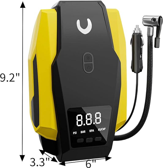 Tire Inflator Portable Air Compressor, Tire Air Pump for Car Tires, 12V DC 150PSI Auto Bike Pump with Digital Pressure Gauge&LED Light, Yellow, Large