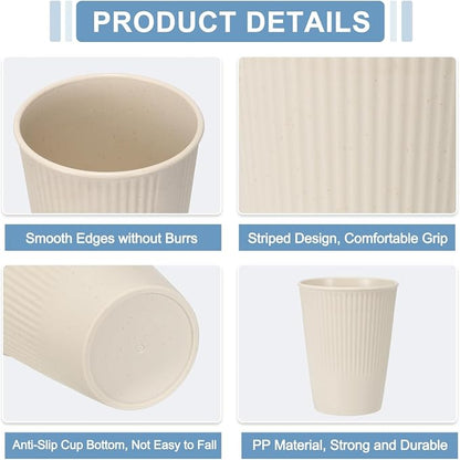 uxcell 4 Pcs Simple Toothbrush Cup, 3.3 x 3.3 x 4.2 Dishwasher Safe Bathroom Tumbler Reusable Plastic Cup Set for Storing Toothpaste Combs, Beige