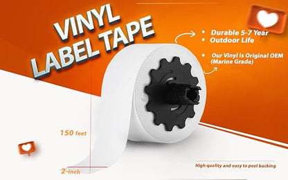 CUTE THINGS & CC VnM SignMaker VNMWT-3508 White Vinyl Tape, 150' Length, 2" Width. Durable Adhesive Vinyl Tape, for Labeling, Safety Marking, Improve Warehouse Logistics and Safety