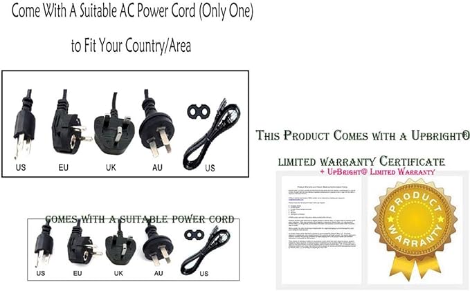 UpBright 3-Prong AC in Power Cord Cable Plug Compatible with ECOXGEAR EcoTrek GDI-EXTRK210 Stereo Bluetooth Speaker Rugged Waterproof Floating Portable Wireless 100 Watt 100W Smart Spk and PA System