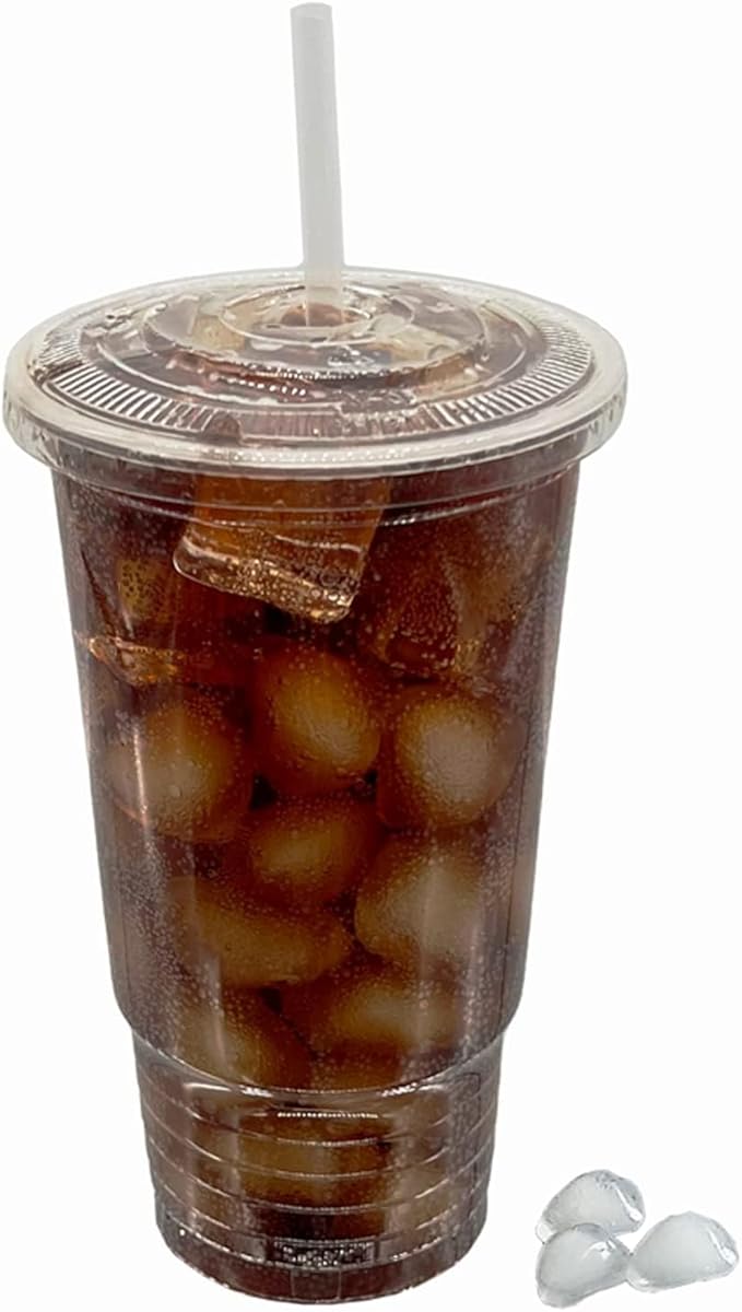 Tankon,100 Sets - 32 oz. Disposable Clear Plastic Cups With Lids and PLA Boba Straws 32oz.