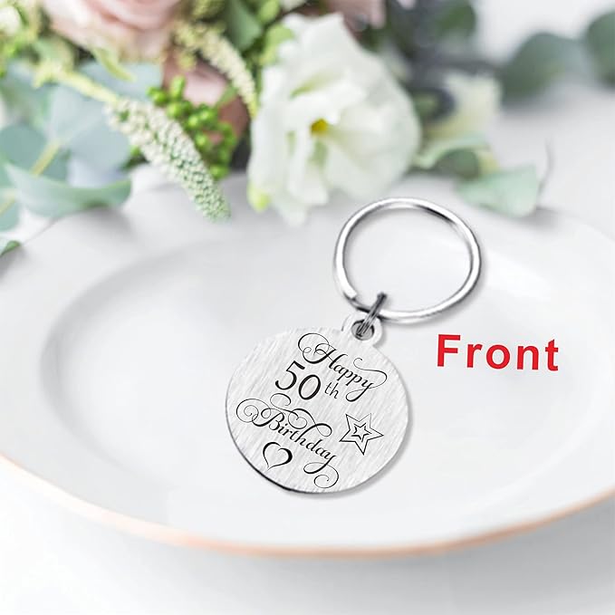 Laluminter Happy Birthday Gifts Keychain Presents for Girls Women Boys Men, Double Sides Engraved
