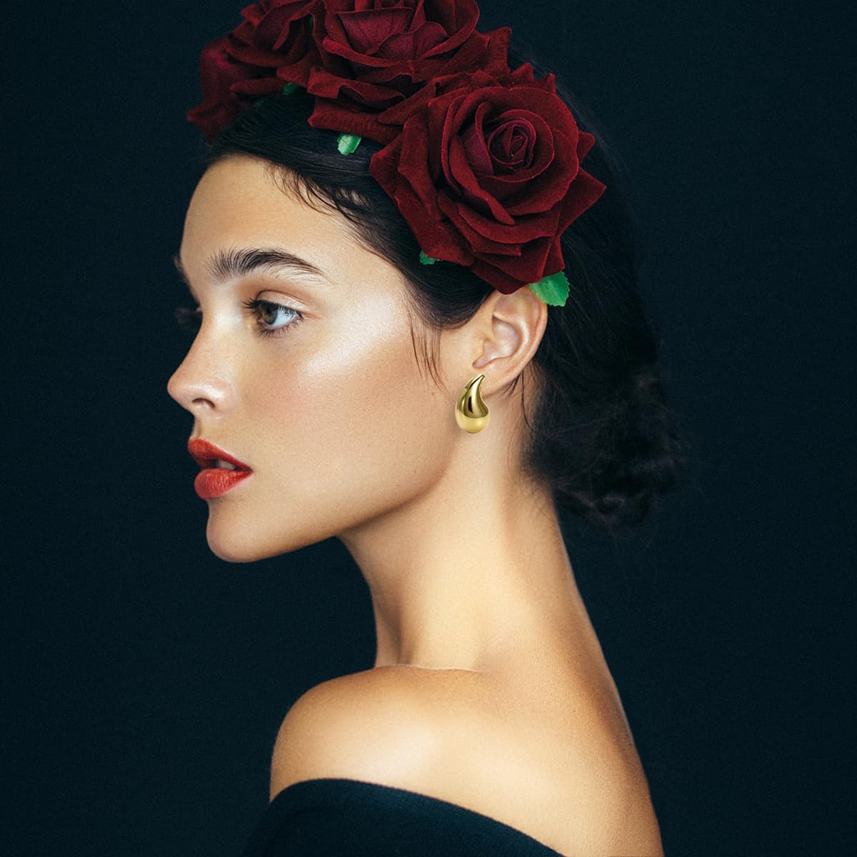 Teardrop Earrings Chunky Gold Hoop Earrings for Women Water Drop Open Hoops Gold Earrings for Women Trendy Hypoallergenic Gold Plated Earrings for Women Girls