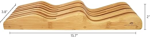 ROYALHOUSE Bamboo Knife Block Holder, In-Drawer Knife Drawer Organizer, Perfect for Home and Chefs, Premium Knife Holder, Gift for Any Occasion and Housewarming, Knives Not Included