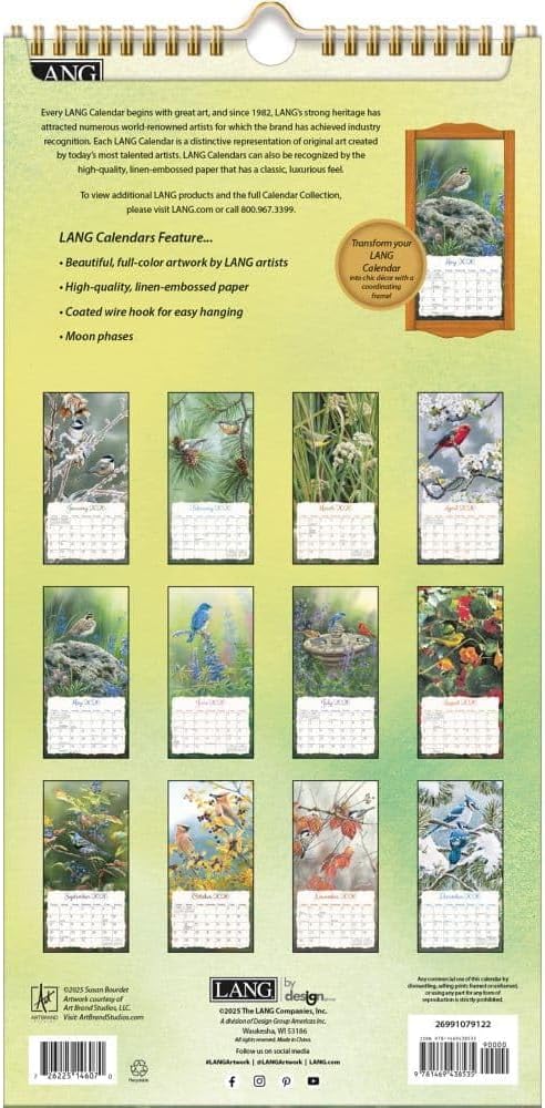 Lang, Songbirds 2026 Vertical Wall Calendar, 8'' X 15.8'', 12-Month Calendar with Stapled Binding
