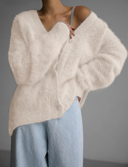 Womens Fuzzy Cardigan Sweater V Neck Long Sleeve Button Down Slouchy Furry Knit Sweaters 2026